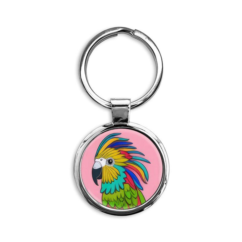 Beautiful Bright Parrot   Circle Keychain